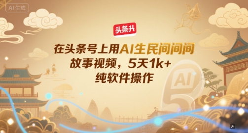 在头条号上用AI生民间故事视频，5天1k+，纯软件操作网创吧-网创项目资源站-副业项目-创业项目-搞钱项目网创吧