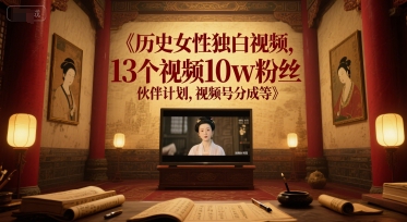 历史女性独白视频，13个视频10w粉丝，伙伴计划，视频号分成等网创吧-网创项目资源站-副业项目-创业项目-搞钱项目网创吧