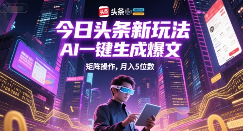 今日头条新玩法，AI一键生成爆文，矩阵操作，月入5位数网创吧-网创项目资源站-副业项目-创业项目-搞钱项目网创吧