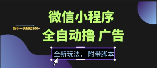 微信小程序全自动撸广告项目，彻底解决没流量的问题，新手一天8张+【揭秘】网创吧-网创项目资源站-副业项目-创业项目-搞钱项目网创吧