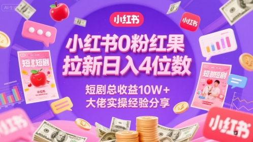 小红书0粉红果短剧拉新日入4位，数短剧总收益10W+大佬实操经验分享网创吧-网创项目资源站-副业项目-创业项目-搞钱项目网创吧