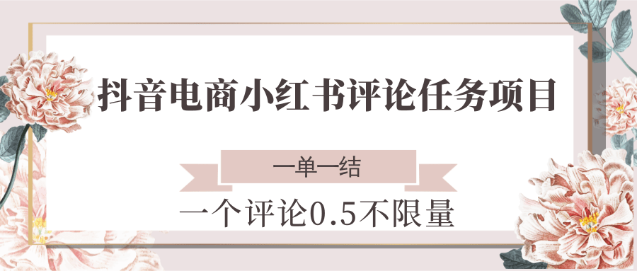 抖音电商小红书评论任务项目，一个评论0.5，一单一结 不限量网创吧-网创项目资源站-副业项目-创业项目-搞钱项目网创吧