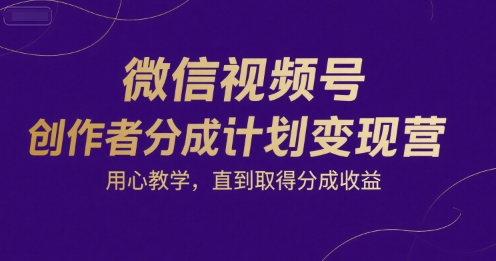 微信视频号创作者分成计划变现营，用心教学，直到取得分成收益网创吧-网创项目资源站-副业项目-创业项目-搞钱项目网创吧