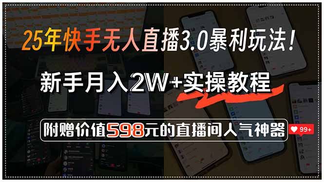 （15335期）25年快手无人直播3.0暴利玩法！，新手月入2W+实操教程，附赠价值598元…网创吧-网创项目资源站-副业项目-创业项目-搞钱项目网创吧