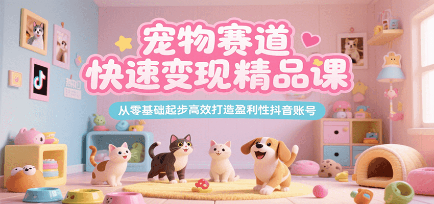 宠物赛道快速变现精品课，从零基础起步高效打造盈利性抖音账号网创吧-网创项目资源站-副业项目-创业项目-搞钱项目网创吧