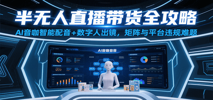 半无人直播带货全攻略：AI音咖智能配音+数字人出镜，解决账号矩阵与平台违规难题网创吧-网创项目资源站-副业项目-创业项目-搞钱项目网创吧