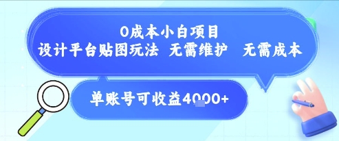0成本小白项目，设计平台贴图玩法，无需维护，无需成本，单账号单月可产生收益4k+网创吧-网创项目资源站-副业项目-创业项目-搞钱项目网创吧