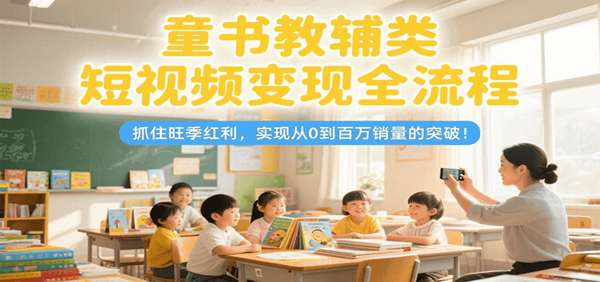 童书教辅类短视频变现全流程，抓住旺季红利，实现从0到百万销量的突破！网创吧-网创项目资源站-副业项目-创业项目-搞钱项目网创吧