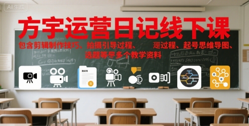 方宇运营日记线下课,包含剪辑制作技巧、拍摄引导过程、起号思维导图、选题等多个教学资料网创吧-网创项目资源站-副业项目-创业项目-搞钱项目网创吧