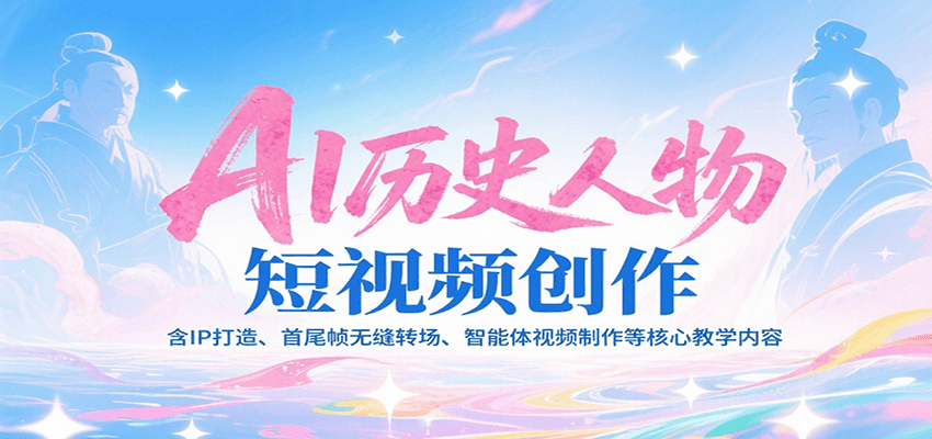 AI历史人物短视频创作，含IP打造、首尾帧无缝转场、智能体视频制作等核心教学内容网创吧-网创项目资源站-副业项目-创业项目-搞钱项目网创吧