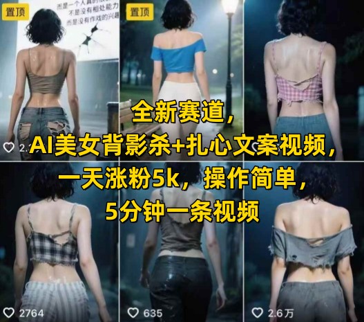 全新赛道，AI美女背影杀+扎心文案视频，一天涨粉5k，操作简单，5分钟一条视频网创吧-网创项目资源站-副业项目-创业项目-搞钱项目网创吧