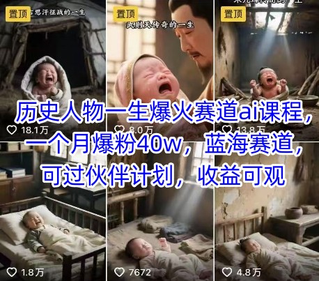 历史人物一生爆火赛道ai课程，一个月爆粉40w，蓝海赛道，可过伙伴计划，收益可观网创吧-网创项目资源站-副业项目-创业项目-搞钱项目网创吧
