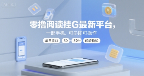 零撸阅读挂G最新平台，一部手机即可操作，单日收益50-3张+轻轻松松【揭秘】网创吧-网创项目资源站-副业项目-创业项目-搞钱项目网创吧