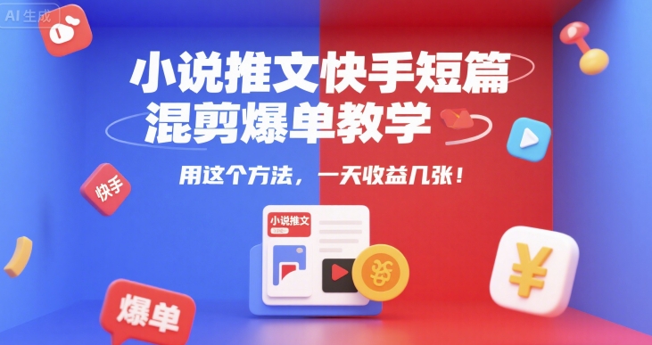 小说推文快手短篇混剪爆单教学，用这个方法，一天收益几张网创吧-网创项目资源站-副业项目-创业项目-搞钱项目网创吧
