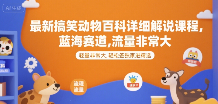 最新搞笑动物百科详细解说课程，蓝海赛道，流量非常大，轻松签独家进精选网创吧-网创项目资源站-副业项目-创业项目-搞钱项目网创吧