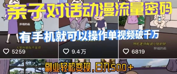 AI引爆短视频，亲子对话动漫流量密码，有手机就可以操作，单视频破千万播放，副业轻松变现，日入5张【揭秘】网创吧-网创项目资源站-副业项目-创业项目-搞钱项目网创吧