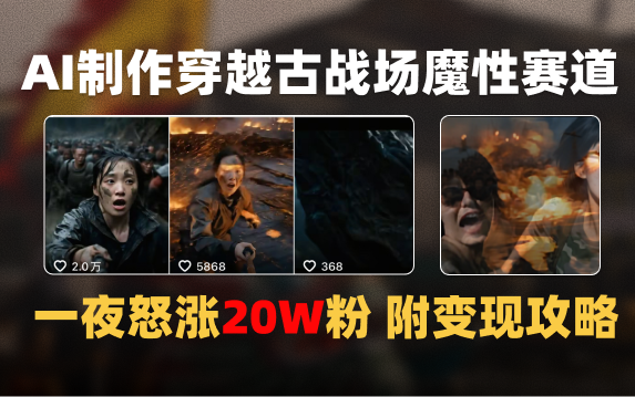 AI制作穿越古战场视频一夜涨粉20W保姆级教学（附AI变现指南）网创吧-网创项目资源站-副业项目-创业项目-搞钱项目网创吧