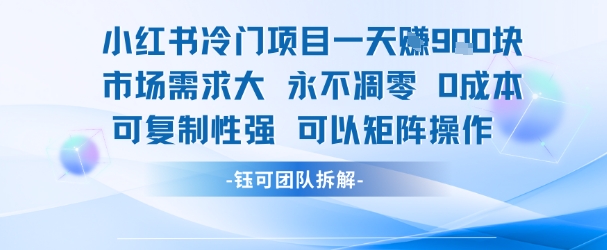 小红书冷门项目一天收益9张，市场需求大，0成本，可复制性强可以矩阵操作网创吧-网创项目资源站-副业项目-创业项目-搞钱项目网创吧