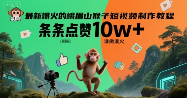 最新爆火的峨眉山猴子短视频制作教程，条条点赞10w+，谁做谁火【教程+提示词】网创吧-网创项目资源站-副业项目-创业项目-搞钱项目网创吧