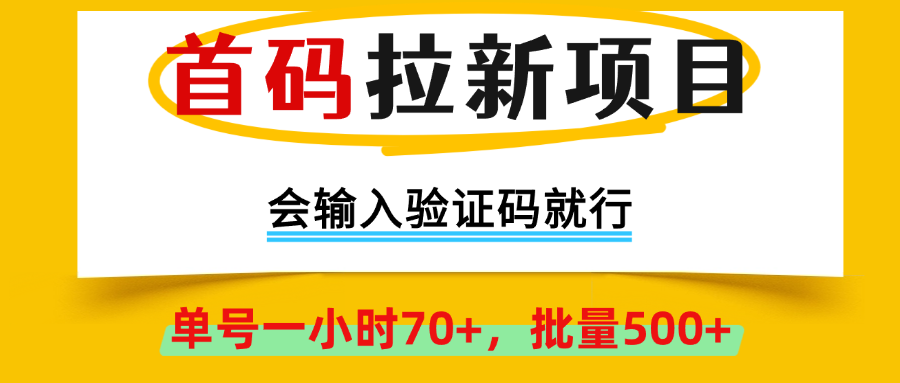 首码拉新项目，会输入验证码就行，绿色正规，单号一小时70+，批量500+网创吧-网创项目资源站-副业项目-创业项目-搞钱项目网创吧