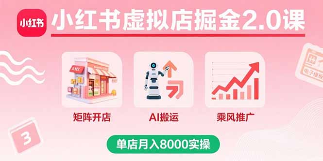 （15929期）小红书虚拟店掘金2.0课，矩阵开店+AI搬运+乘风推广，单店月入8000实操网创吧-网创项目资源站-副业项目-创业项目-搞钱项目网创吧