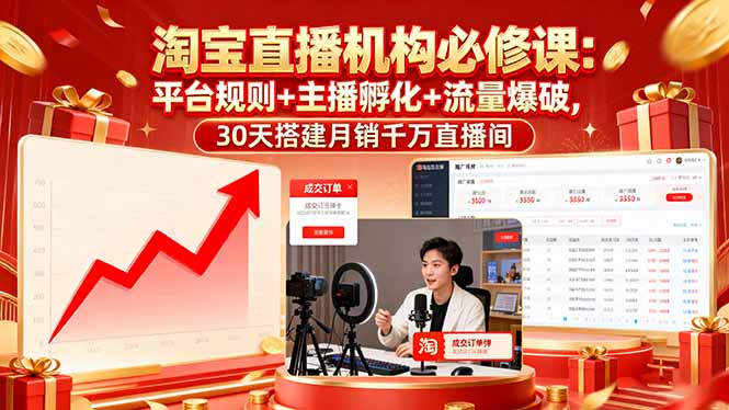 （16087期）淘宝直播机构必修课：平台规则/主播孵化/流量爆破,30天搭建月销千万直播间网创吧-网创项目资源站-副业项目-创业项目-搞钱项目网创吧