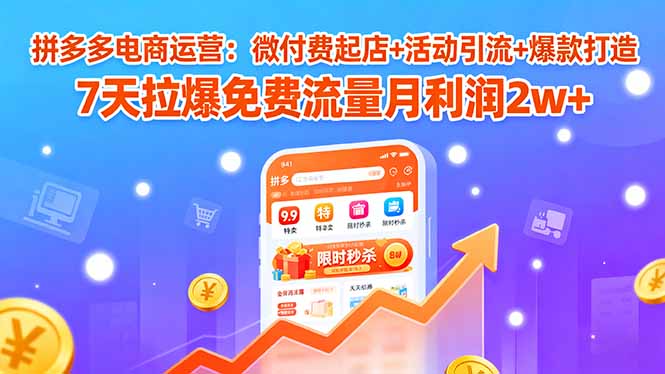 （15960期）拼多多电商运营：微付费起店+活动引流+爆款打造 7天拉爆免费流量月利润2w+网创吧-网创项目资源站-副业项目-创业项目-搞钱项目网创吧