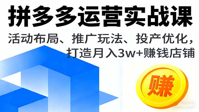 （16135期）拼多多运营实战课，活动布局、推广玩法、投产优化，打造月入3w+赚钱店铺网创吧-网创项目资源站-副业项目-创业项目-搞钱项目网创吧