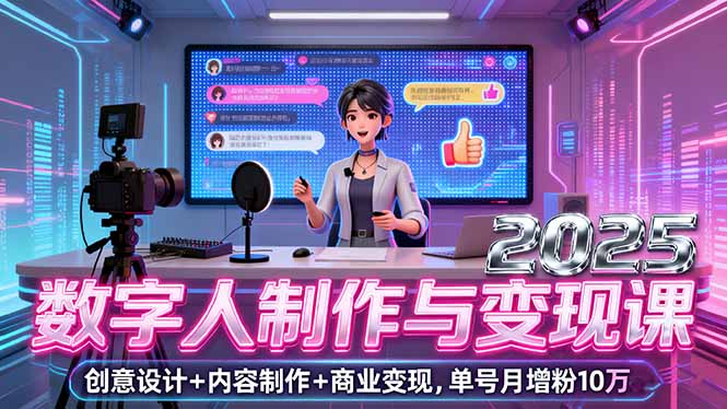 (16032期)2025数字人制作与变现课,创意设计+内容制作+商业变现,单号月增粉10万+网创吧-网创项目资源站-副业项目-创业项目-搞钱项目网创吧