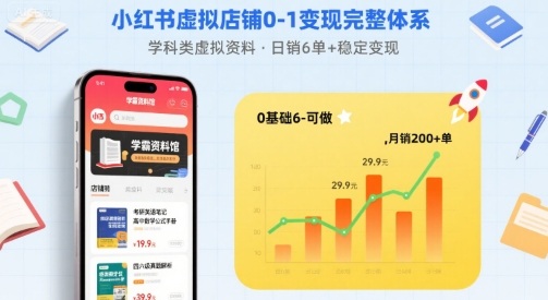 小红书虚拟店铺0-1变现完整体系：卖学科类虚拟资料，一天6张+，很稳定【已完结】网创吧-网创项目资源站-副业项目-创业项目-搞钱项目网创吧