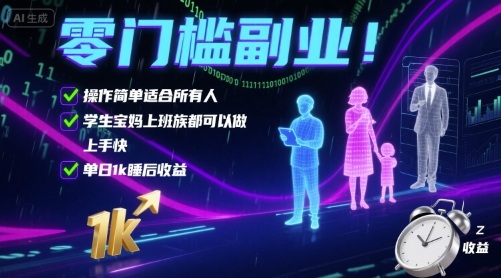 零门槛副业！操作简单适合所有人，学生宝妈上班族都可以做，上手快，单日1k睡后收益【揭秘】网创吧-网创项目资源站-副业项目-创业项目-搞钱项目网创吧