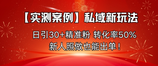 【实测案例】私域新玩法,日引30+精准粉,转化率50%,新人照做也能出单!网创吧-网创项目资源站-副业项目-创业项目-搞钱项目网创吧