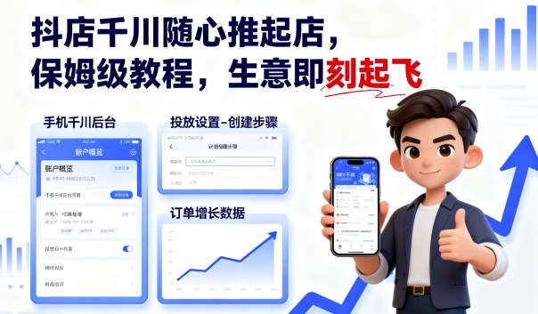抖店千川随心推起店，保姆级教程，生意即刻起飞网创吧-网创项目资源站-副业项目-创业项目-搞钱项目网创吧