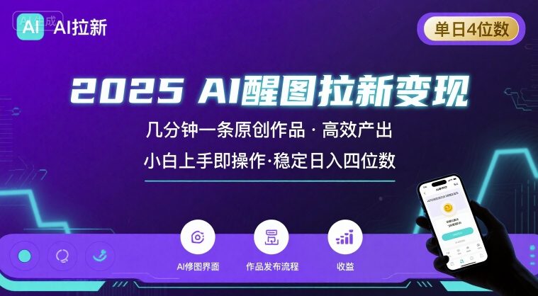 2025最强AI醒图拉新，几分钟一条原创作品，单日收入4位数，小白也能上手操作网创吧-网创项目资源站-副业项目-创业项目-搞钱项目网创吧