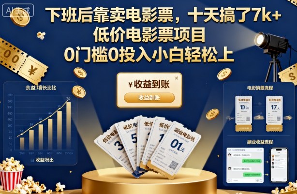 下班后靠卖电影票,十天搞了7k+,低价电影票项目,0门槛0投入小白轻松上手【揭秘】网创吧-网创项目资源站-副业项目-创业项目-搞钱项目网创吧