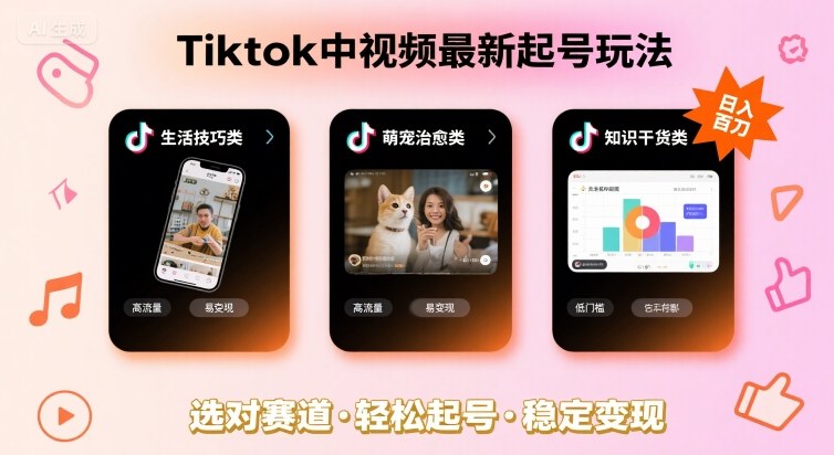 Tiktok中视频最新起号玩法,想要日入百刀,做好这几个赛道就可以了网创吧-网创项目资源站-副业项目-创业项目-搞钱项目网创吧