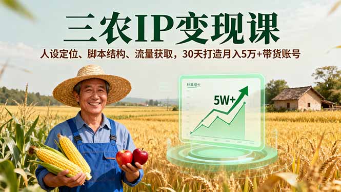 （16044期）三农IP变现课，人设定位、脚本结构、流量获取，30天打造月入5万+带货账号网创吧-网创项目资源站-副业项目-创业项目-搞钱项目网创吧