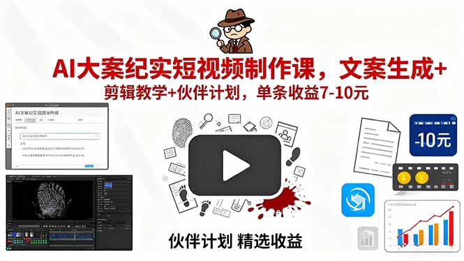 （15992期）AI大案纪实短视频制作课，文案生成+剪辑教学+伙伴计划，单条收益7-10元网创吧-网创项目资源站-副业项目-创业项目-搞钱项目网创吧