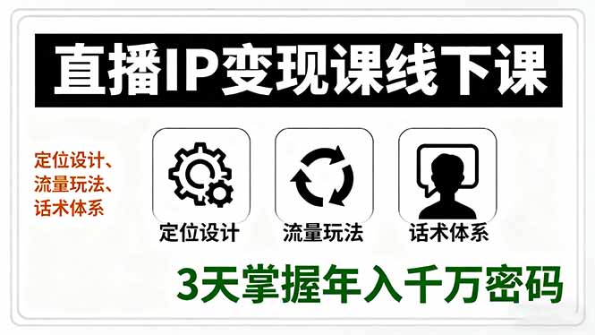 （16065期）直播IP变现课线下课，定位设计、流量玩法、话术体系，3天掌握年入千万密码网创吧-网创项目资源站-副业项目-创业项目-搞钱项目网创吧