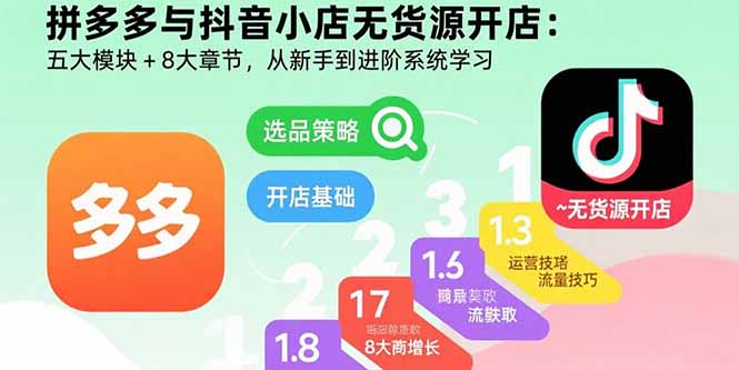 （15805期）拼多多与抖音小店无货源开店：五大模块+8大章节，从新手到进阶系统学习网创吧-网创项目资源站-副业项目-创业项目-搞钱项目网创吧
