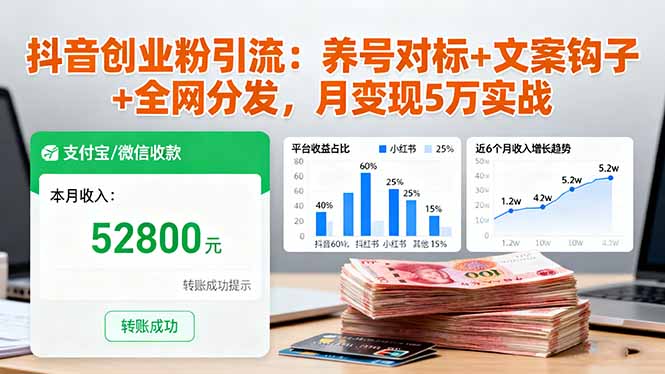 （16338期）抖音创业粉引流：养号对标+文案钩子+全网分发，月变现5万实战网创吧-网创项目资源站-副业项目-创业项目-搞钱项目网创吧