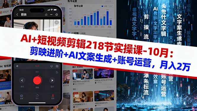 （16353期）AI+短视频剪辑218节实操课-10月：剪映进阶+AI文案生成+账号运营，月入2万网创吧-网创项目资源站-副业项目-创业项目-搞钱项目网创吧