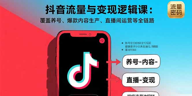 （15824期）抖音流量与变现逻辑课：覆盖养号、爆款内容生产、直播间运营等全链路网创吧-网创项目资源站-副业项目-创业项目-搞钱项目网创吧