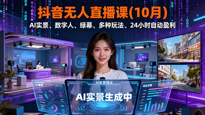 （16355期）抖音无人直播课(10月)，AI实景、数字人、绿幕、多种玩法、24小时自动盈利网创吧-网创项目资源站-副业项目-创业项目-搞钱项目网创吧