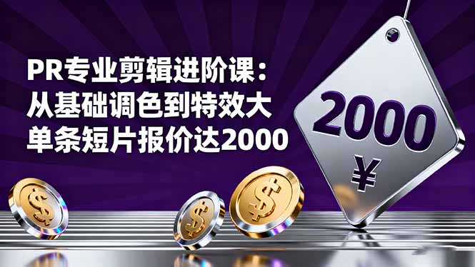 (16381期)PR专业剪辑进阶课:从基础调色到特效大片的进阶技能,单条短片报价达2000网创吧-网创项目资源站-副业项目-创业项目-搞钱项目网创吧