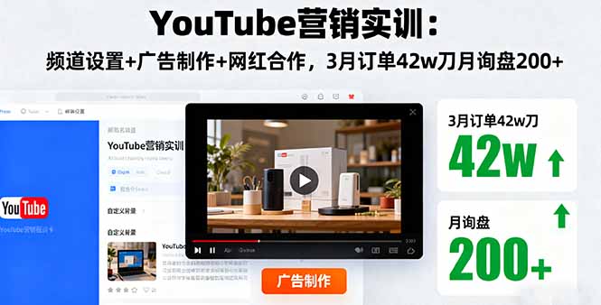 （16107期）YouTube营销实训：频道设置+广告制作+网红合作，3月订单42w刀月询盘200+网创吧-网创项目资源站-副业项目-创业项目-搞钱项目网创吧