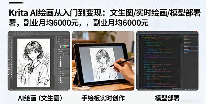 (16222期)Krita AI绘画从入门到变现:文生图/实时绘画/模型部署,副业月均6000元网创吧-网创项目资源站-副业项目-创业项目-搞钱项目网创吧