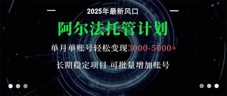 （16360期）阿尔法托管计划 单账号月入3000-5000，长期稳定项目，新手小白轻松上手。网创吧-网创项目资源站-副业项目-创业项目-搞钱项目网创吧