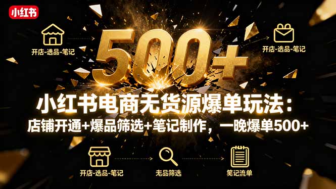 （16256期）小红书电商无货源爆单玩法：店铺开通+爆品筛选+笔记制作，一晚爆单500+网创吧-网创项目资源站-副业项目-创业项目-搞钱项目网创吧