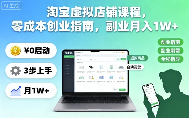 淘宝虚拟店铺课程,零成本创业指南,副业月入1W+网创吧-网创项目资源站-副业项目-创业项目-搞钱项目网创吧